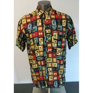 Mens Ron Chereskin Martini Shirt Size L Short Sleeve Button Front Rayon Hawaiian